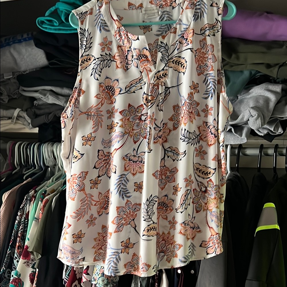 Floral Sleeveless Top - Cream and Orange